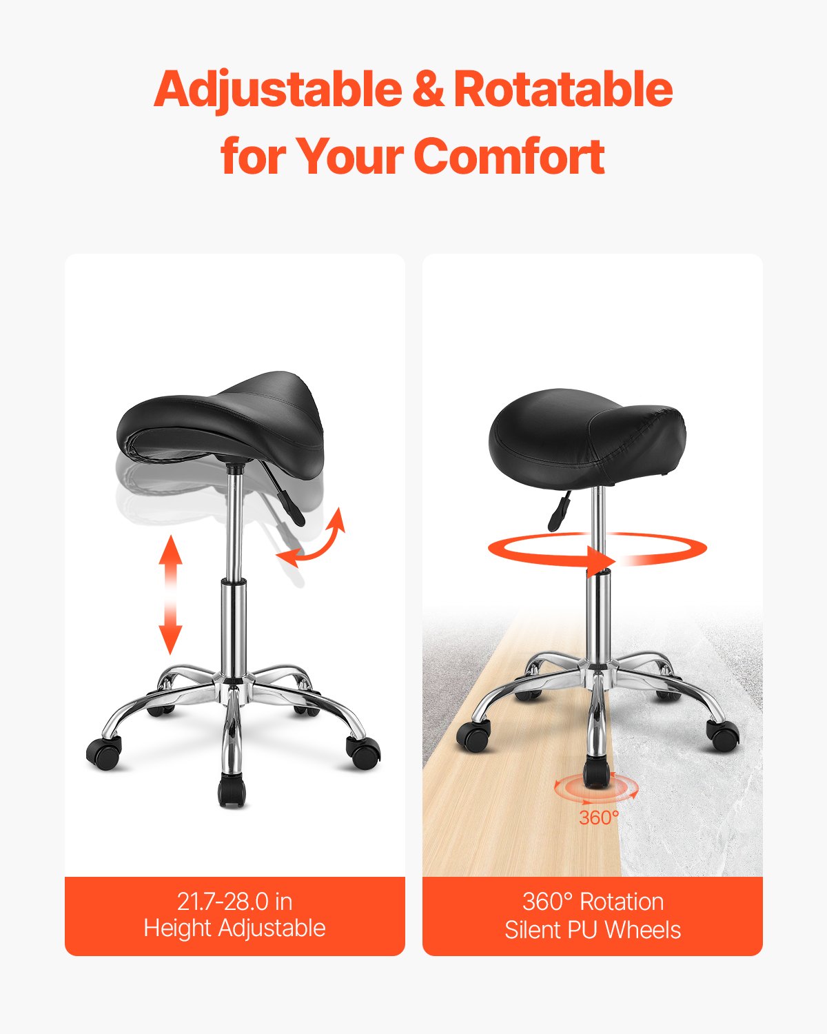 Sattelhocker Drehhocker mit Rollen PU-Leder höhenverstellbar Schwarz