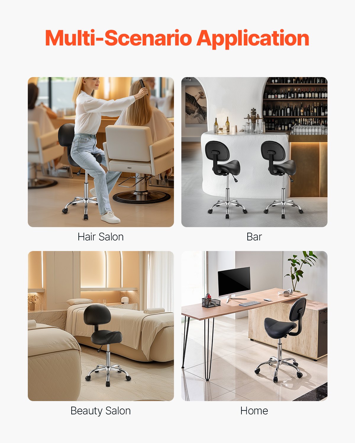 Sattelhocker Drehhocker mit Rückenlehne PU-Leder Höhenverstellbar Schwarz