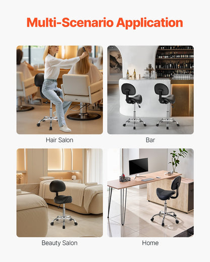 Sattelhocker Drehhocker mit Rückenlehne PU-Leder Höhenverstellbar Schwarz