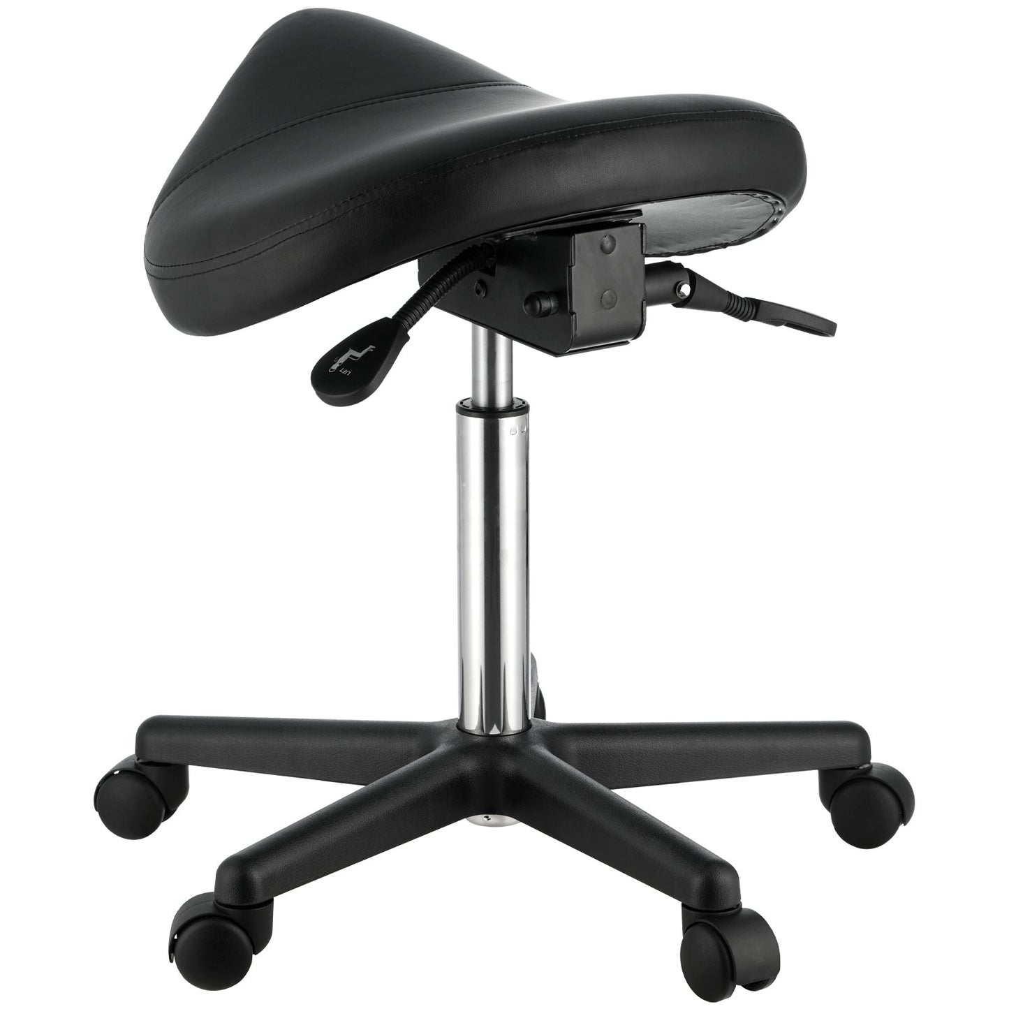 Saddle Stool with Wheels, 400 LBS Weight Capacity, Height Adjustable Thickened PU Leather Swivel Saddle Stool Chair for Salon, Spa, Tattoo, Clinic, Black