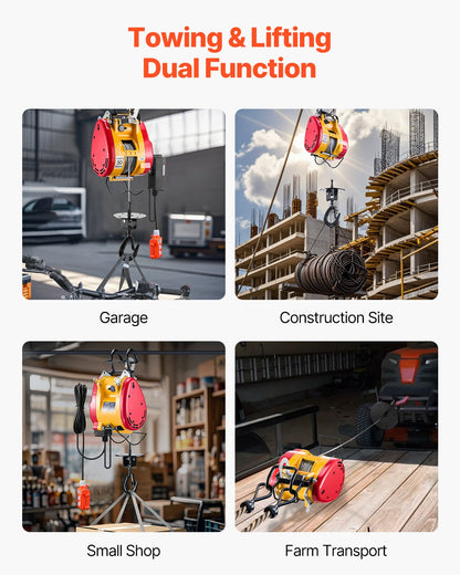 2-in-1 Electric Hoist Winch, 1100 lbs Capacity, 1800W Portable Power Winch, 98 ft Lifting Height, 36 ft/min with Wire and Wireless Remote Control, for Garage, Warehouse, Factory Lifting Towing