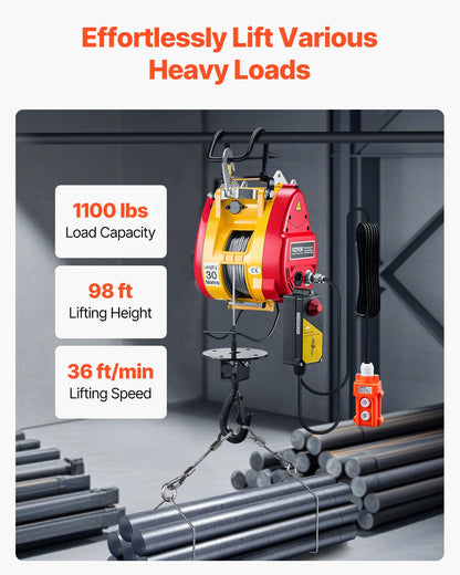 2-i-1 bärbar elektrisk lyftvinsch 1100LBS trådbunden/trådlös fjärrkontroll