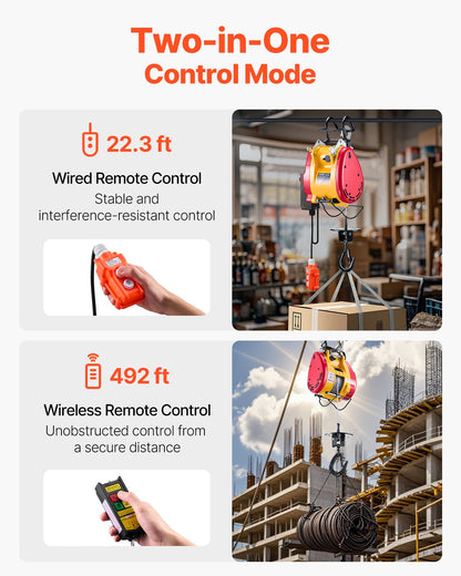 2-i-1 bärbar elektrisk lyftvinsch 1100LBS trådbunden/trådlös fjärrkontroll