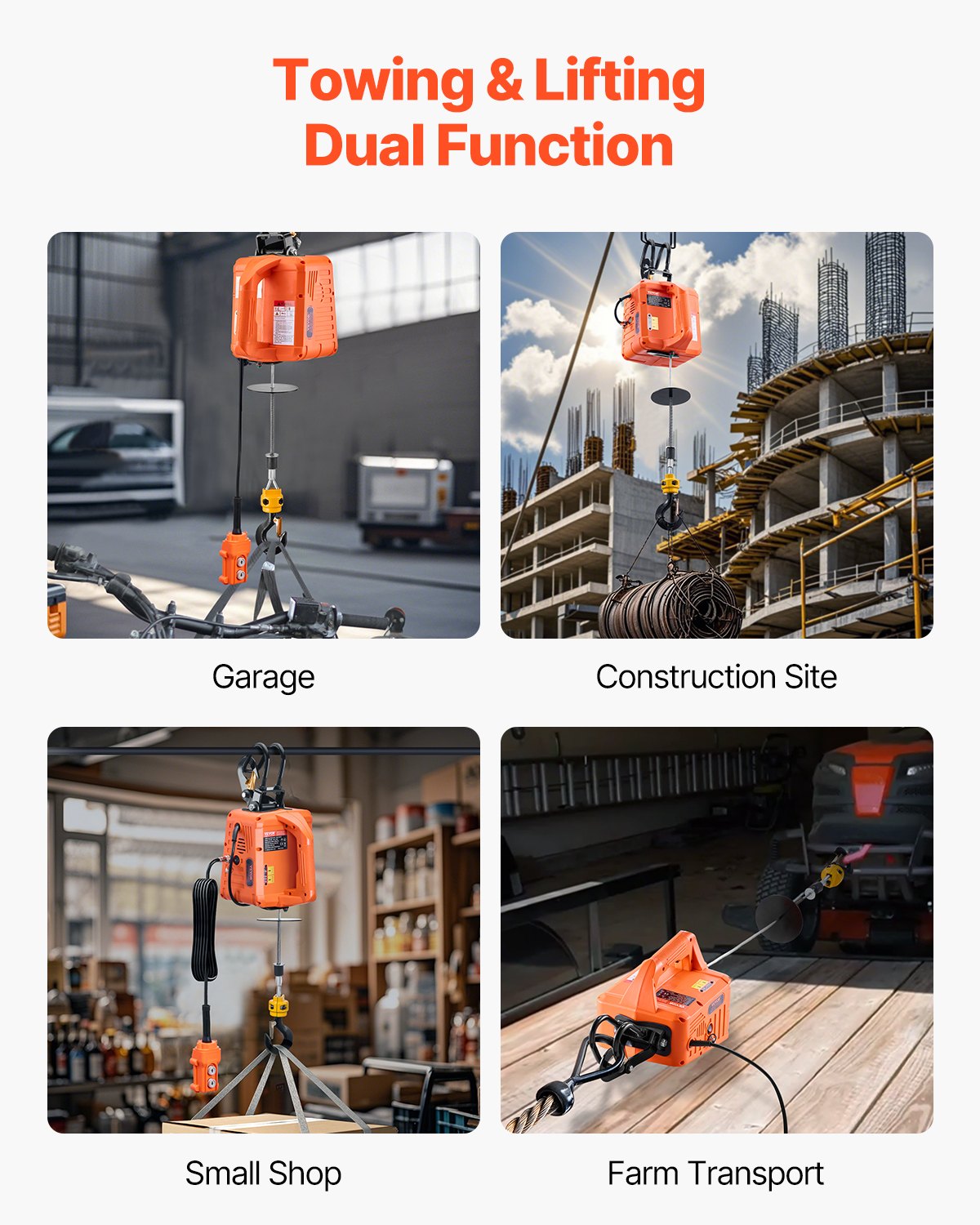 3-in-1 tragbare elektrische Hebewinde 1100LBS Kabelgebundene/kabellose Fernbedienung
