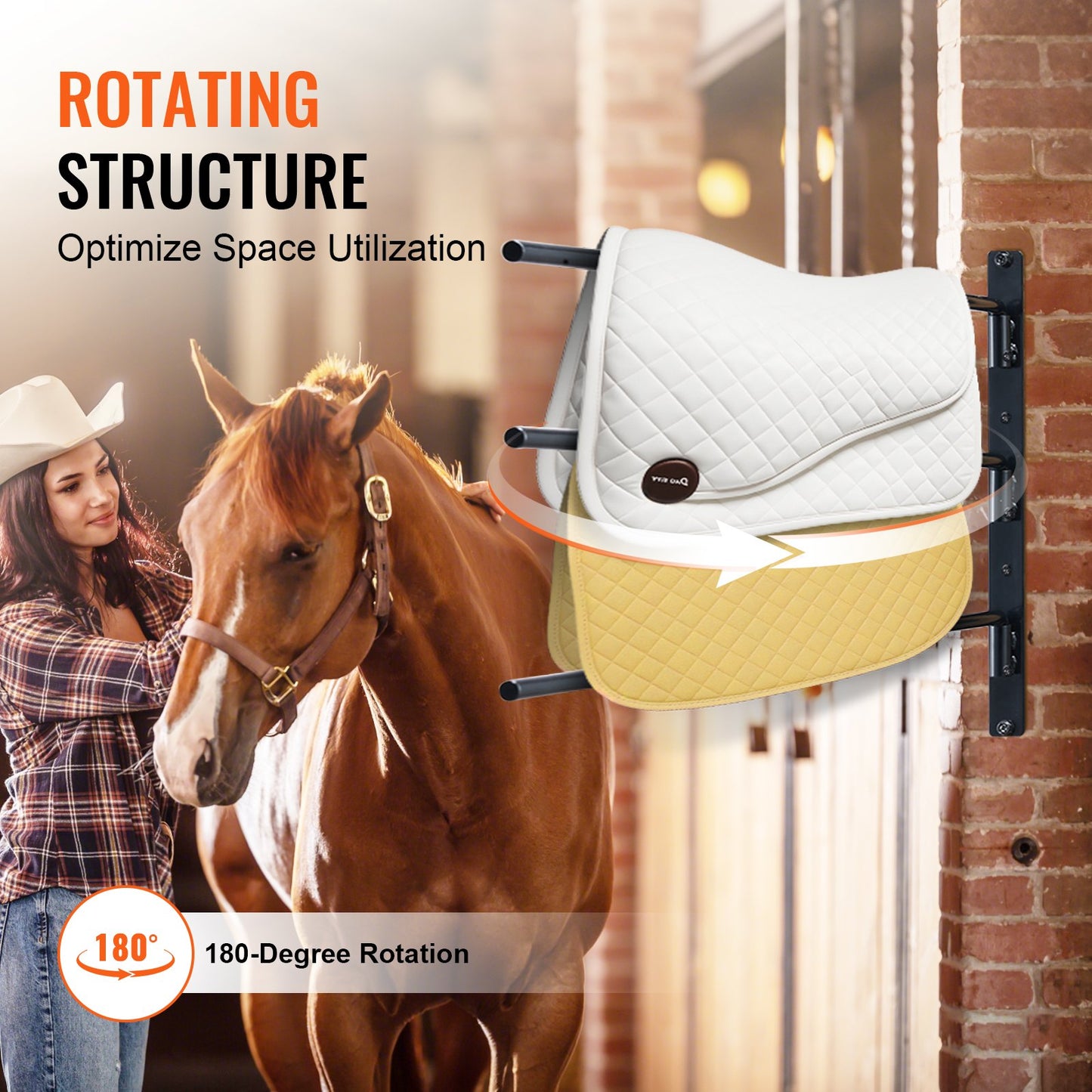 Wall-mounted three-tier saddle holder Swing out saddle pad holder