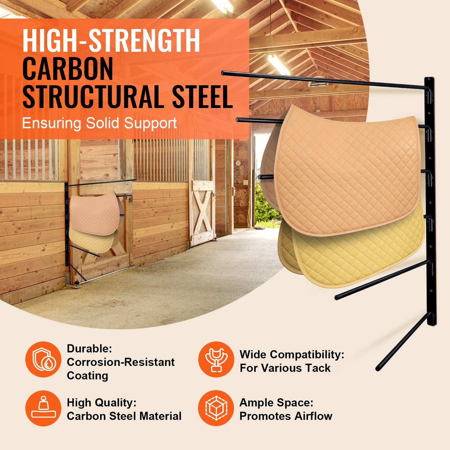 Wall Mounted Saddle Rack, 30.9 x 29.9 x 5.5 in, Swing Out Saddle Holder, Six Tiers Horse Saddle Stand, Space Saving Horse Pad and Blanket Rack for Tack Room Organization Trailer Accessories