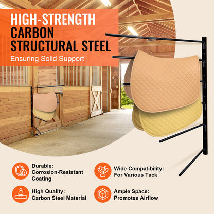 Wall Mounted Saddle Rack, 30.9 x 29.9 x 5.5 in, Swing Out Saddle Holder, Six Tiers Horse Saddle Stand, Space Saving Horse Pad and Blanket Rack for Tack Room Organization Trailer Accessories