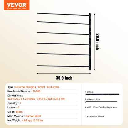 Wall Mounted Saddle Rack, 30.9 x 29.9 x 5.5 in, Swing Out Saddle Holder, Six Tiers Horse Saddle Stand, Space Saving Horse Pad and Blanket Rack for Tack Room Organization Trailer Accessories