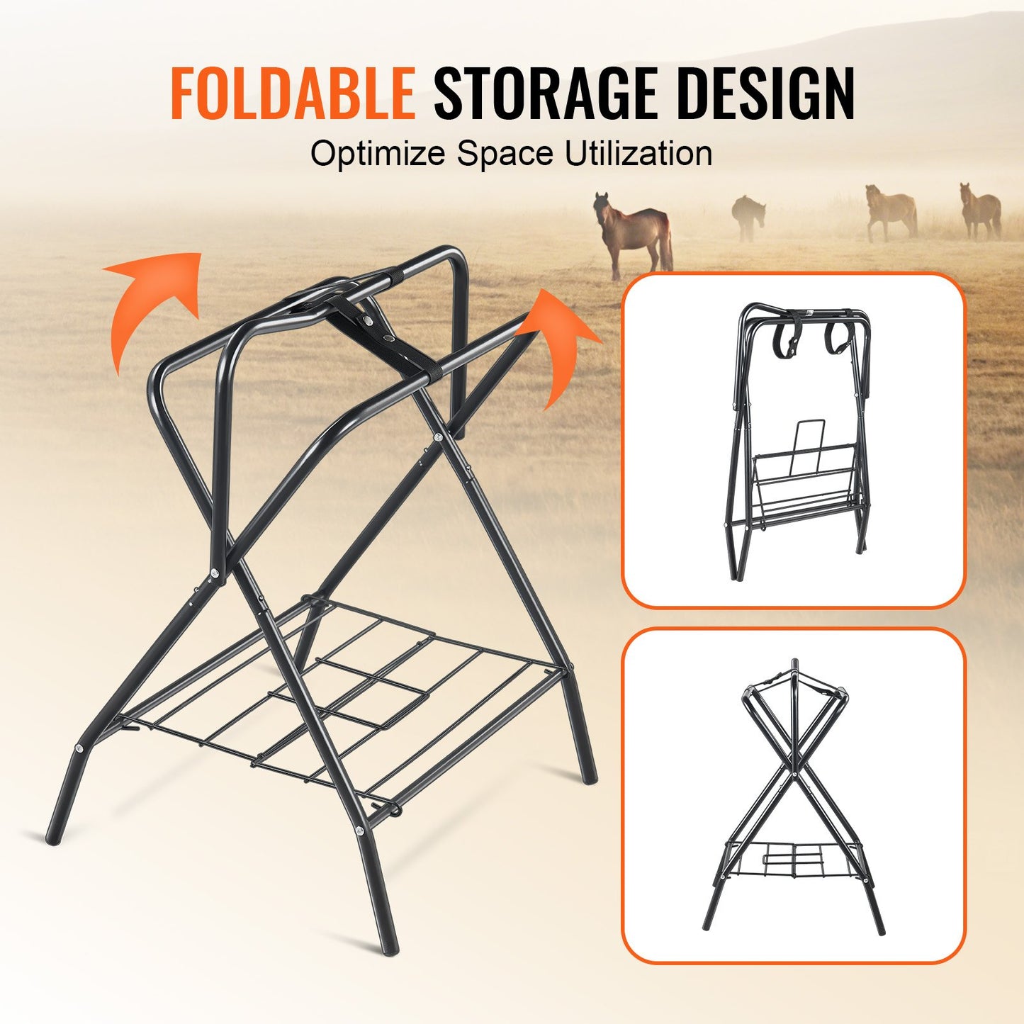 Folding Saddle Rack, 28 x 19 x 37.5 in, 2 Packs Freestanding Horse Saddle Stand, Portable Horse Blanket Holder, Heavy Duty Steel Saddle Rack for English & Western Saddles, Tack Storage, Black