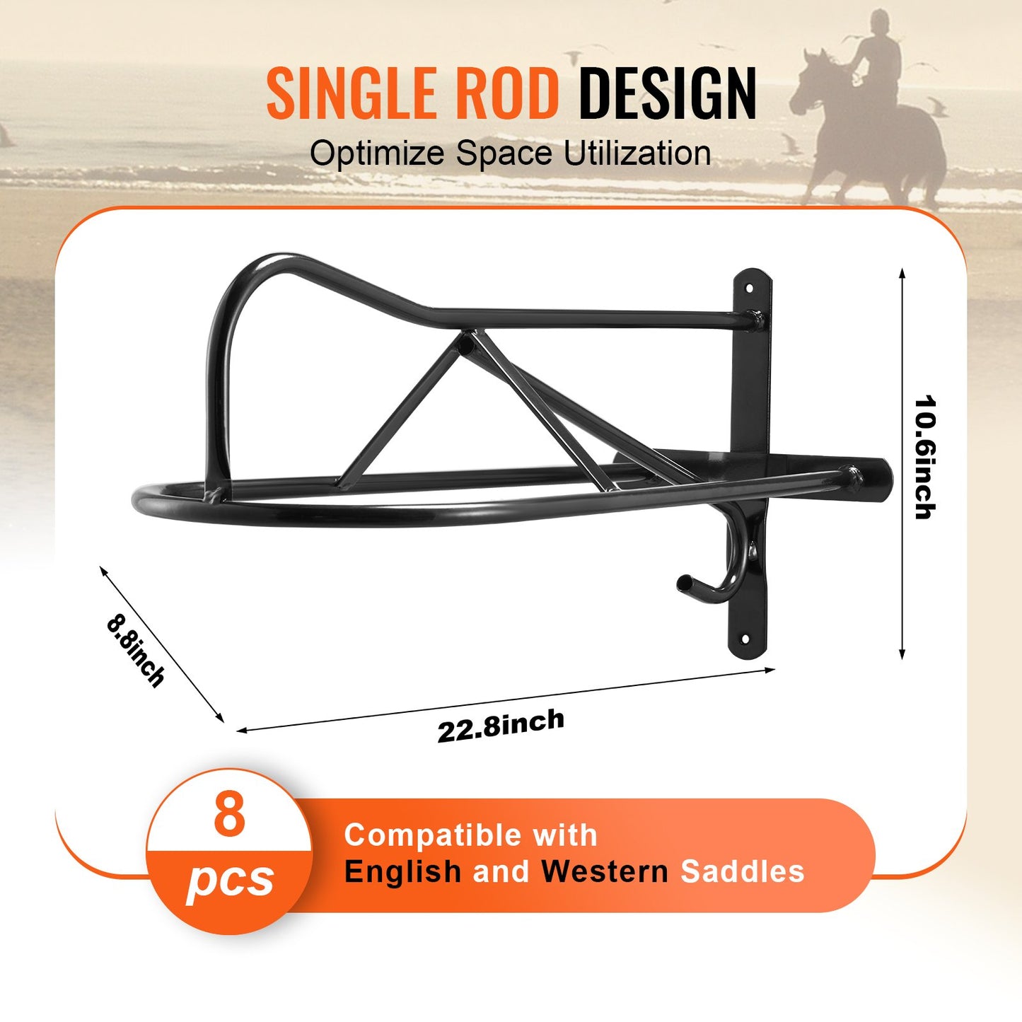 Wall Mounted Saddle Holder with Pad Bar 8-pack Horse Saddle Holder