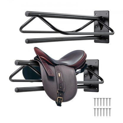 Saddle Rack with Pad Bar, 23.8 x 12.6 x 10.2 in, 2 Packs Wall Mounted Saddle Stand, Heavy-Duty Steel Saddle Holder, Western & English Saddle Rack for Horse Stall, Barn, Trailer, Tack Room