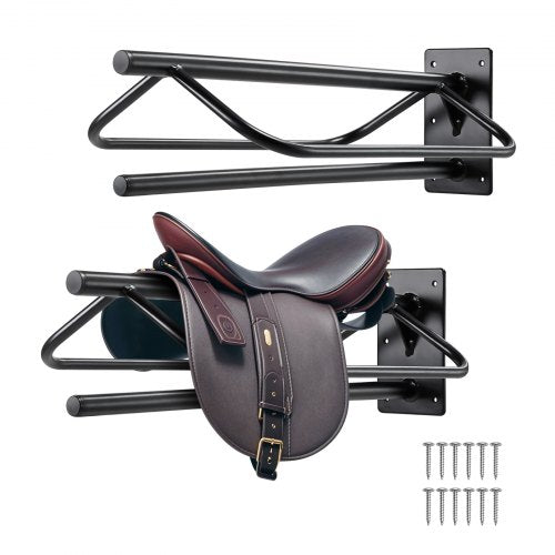 Saddle Rack with Pad Bar, 23.8 x 12.6 x 10.2 in, 2 Packs Wall Mounted Saddle Stand, Heavy-Duty Steel Saddle Holder, Western & English Saddle Rack for Horse Stall, Barn, Trailer, Tack Room