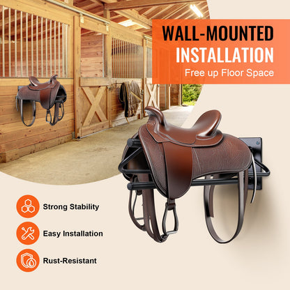 Saddle Rack with Pad Bar, 23.8 x 12.6 x 10.2 in, 2 Packs Wall Mounted Saddle Stand, Heavy-Duty Steel Saddle Holder, Western & English Saddle Rack for Horse Stall, Barn, Trailer, Tack Room