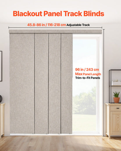 Panel Track Blinds, Extendable Track from 45.8 in to 86 in W, Trimmable Panel Curtains Up to 96 in H, Vertical Blackout Panel Blinds for Sliding Doors, Patio Doors, Room Divider, Windows, Brown