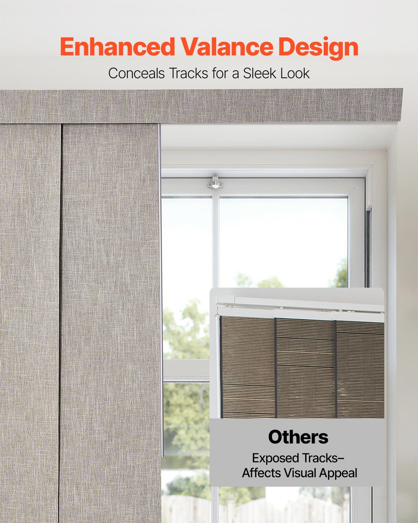 Panel Track Blinds, Extendable Track from 45.8 in to 86 in W, Trimmable Panel Curtains Up to 96 in H, Vertical Blackout Panel Blinds for Sliding Doors, Patio Doors, Room Divider, Windows, Brown