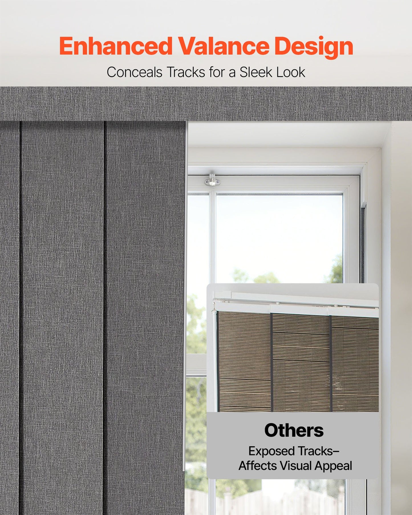 Panel Track Blinds, Extendable Track from 45.8 in to 86 in W, Trimmable Panel Curtains Up to 96 in H, Vertical Blackout Panel Blinds for Sliding Doors, Patio Doors, Room Divider, Dark Gray