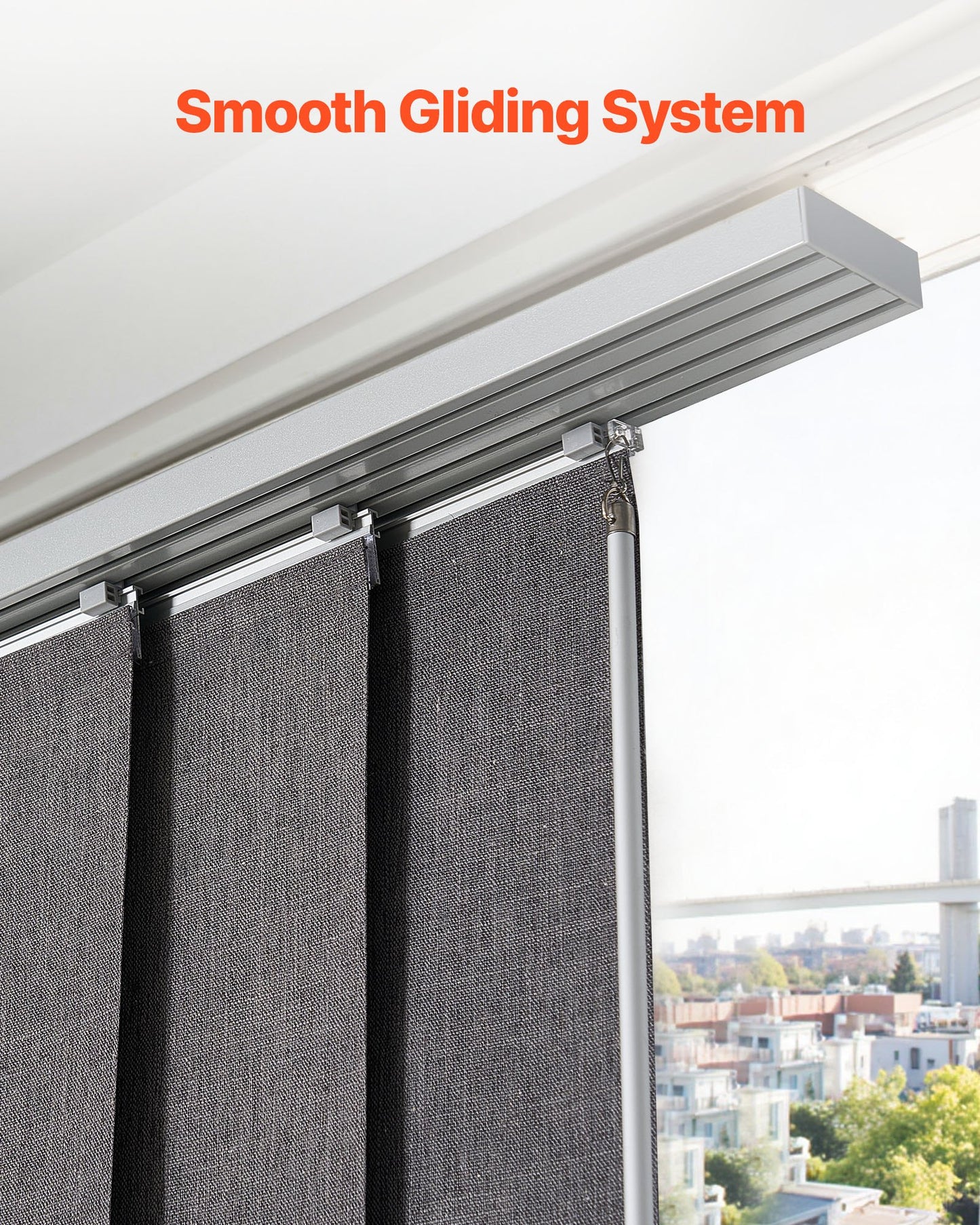 Panel Track Blinds, Extendable Track from 45.8 in to 86 in W, Trimmable Panel Curtains Up to 96 in H, Vertical Blackout Panel Blinds for Sliding Doors, Patio Doors, Room Divider, Dark Gray