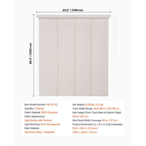 Panelskena Persienner Utdragbara Skenor 116 till 218 cm B Kan Kantklippas Ljusbrun