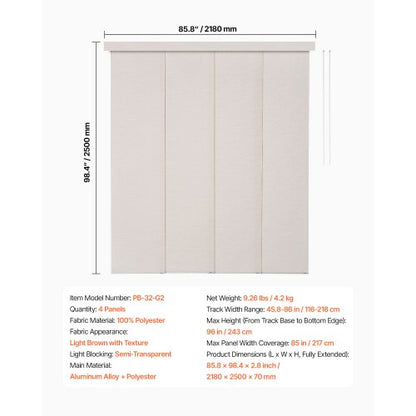 Panelskena Persienner Utdragbara Skenor 116 till 218 cm B Kan Kantklippas Ljusbrun