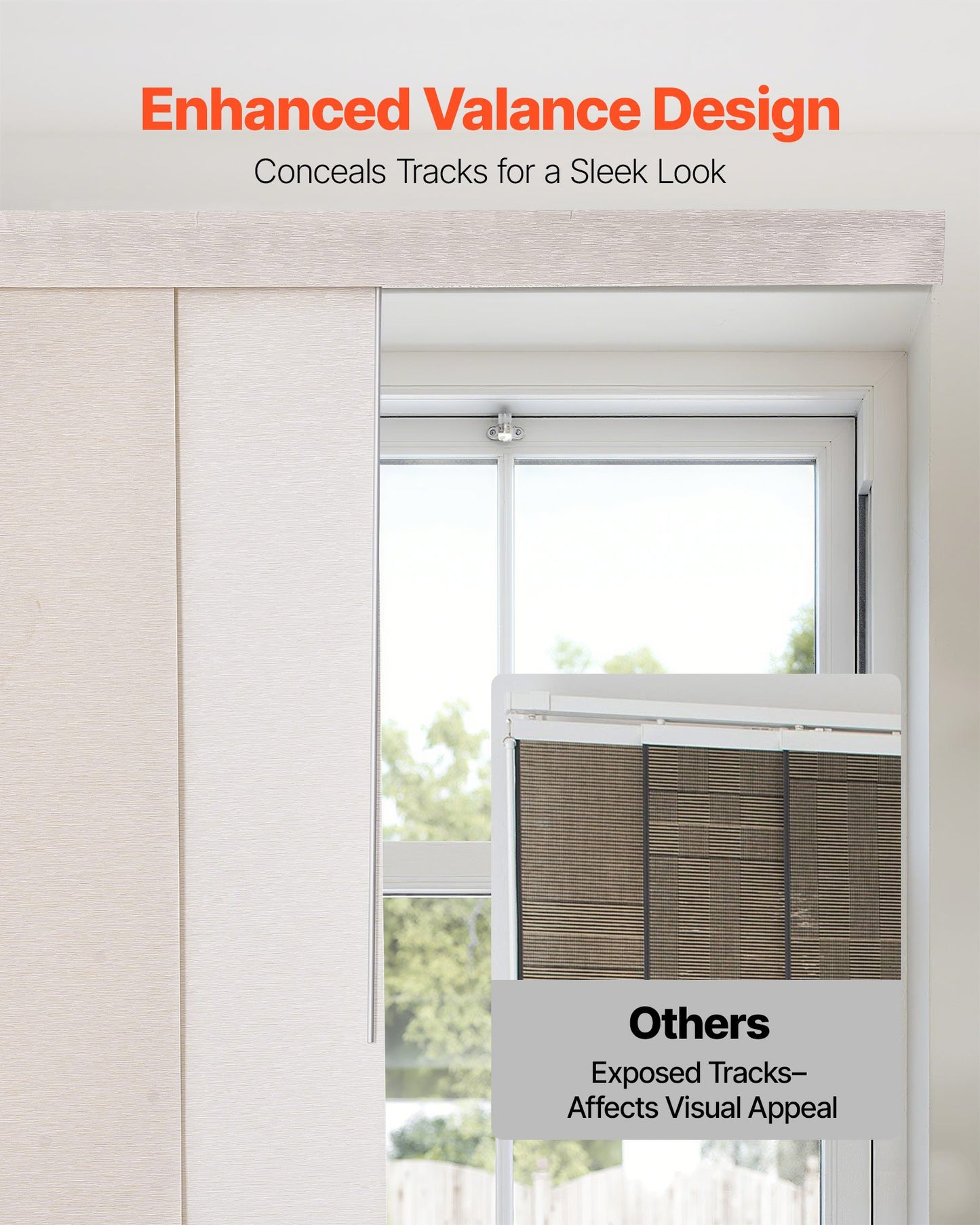 Panel Track Blinds, Extendable Track from 45.8 in to 86 in W, Trimmable Panel Curtains Up to 96 in H, Adjustable Vertical Panel Blinds for Sliding Doors, Patio Doors, Room Divider, Light Brown