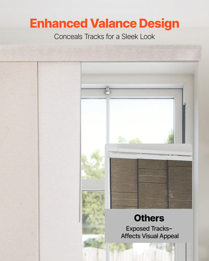 Panel Track Blinds, Extendable Track from 45.8 in to 86 in W, Trimmable Panel Curtains Up to 96 in H, Adjustable Vertical Panel Blinds for Sliding Doors, Patio Doors, Room Divider, Light Brown