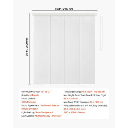 Panelskena Persienner Utdragbara Skenor 116 cm till 218 cm B Kan Kantklippas Vit