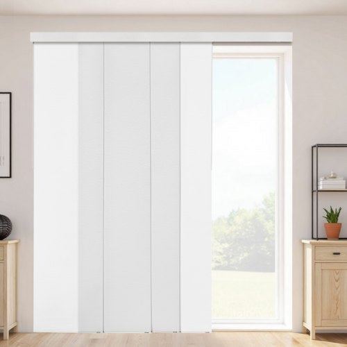 Panel Track Blinds, Extendable Track from 45.8 in to 86 in W, Trimmable Panel Curtains Up to 96 in H, Adjustable Vertical Panel Blinds for Sliding Doors, Patio Doors, Room Divider, Window, White