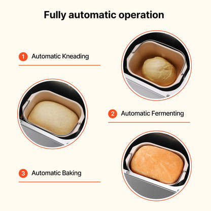 Bread Maker, 19-in-1 2LB Dough Machine, Nonstick Ceramic Pan Automatic Breadmaker with Gluten Free Setting, Whole Wheat Bread Making, Digital, Programmable, 3 Loaf Sizes, 3 Crust Colors
