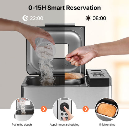 Bread Maker, 19-in-1 2LB Dough Machine, Nonstick Ceramic Pan Automatic Breadmaker with Gluten Free Setting, Whole Wheat Bread Making, Digital, Programmable, 3 Loaf Sizes, 3 Crust Colors