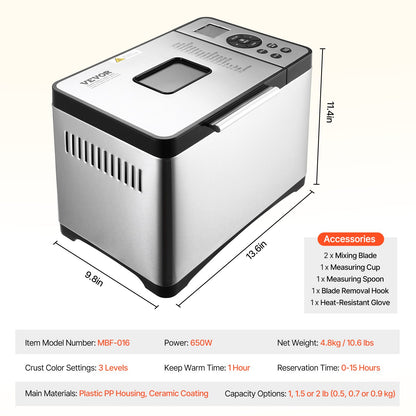 Bread Maker, 19-in-1 2LB Dough Machine, Nonstick Ceramic Pan Automatic Breadmaker with Gluten Free Setting, Whole Wheat Bread Making, Digital, Programmable, 3 Loaf Sizes, 3 Crust Colors