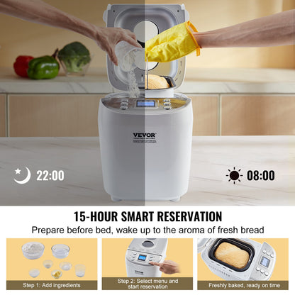 Bread Maker, 15-in-1 3LB Dough Machine, Nonstick Ceramic Pan Automatic Breadmaker with Gluten Free Setting, Whole Wheat Bread Making, Digital, Programmable, 3 Loaf Sizes, 3 Crust Colors, White