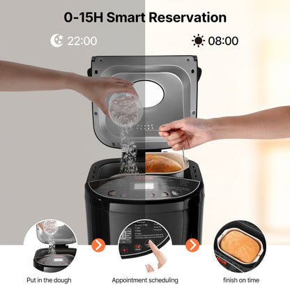 Bread Maker, 19-in-1 2LB Dough Machine, Nonstick Ceramic Pan Automatic Breadmaker with Gluten Free Setting, Whole Wheat Bread Making, Digital, Programmable, 3 Loaf Sizes, 3 Crust Colors
