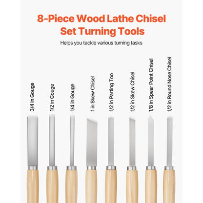 8-PIECE WOODWORKING CHISEL SET WOODWORKING TOOLS STEEL DISC GEAR FINISH