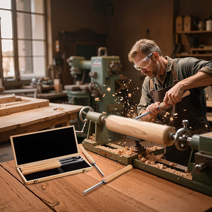 Wood Lathe Turning Tool Set, 6PCS, Lathe Roughing, Finishing, Detailing Hollow Tool with Wooden Handle, Diamond Round Square Carbide Inserts, Wooden Box, for Beginners, Hobbyists, Professionals