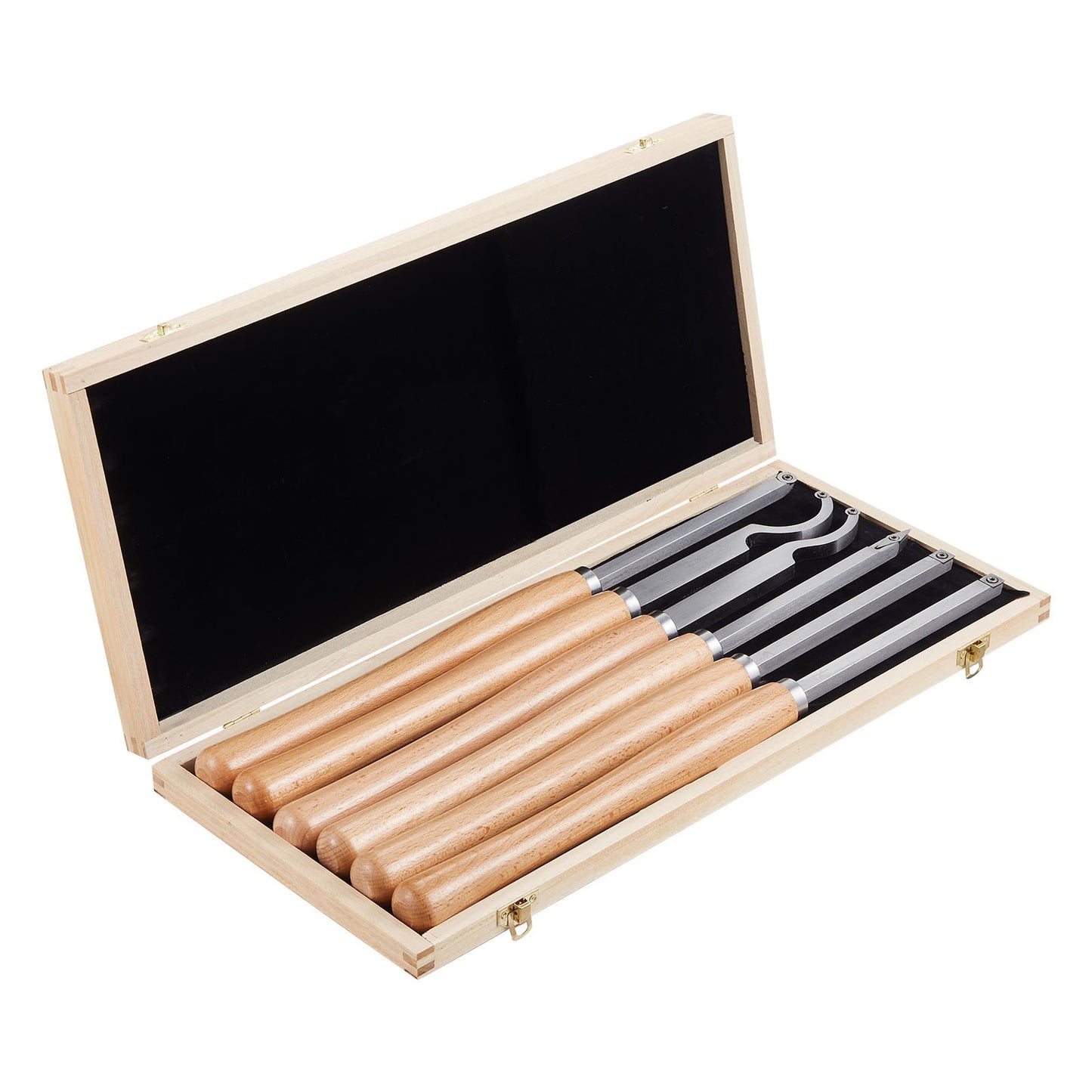 Wood Lathe Turning Tool Set, 6PCS, Lathe Roughing, Finishing, Detailing Hollow Tool with Wooden Handle, Diamond Round Square Carbide Inserts, Wooden Box, for Beginners, Hobbyists, Professionals