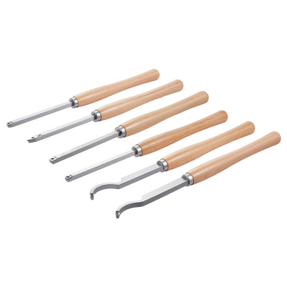Wood Lathe Turning Tool Set, 6PCS, Lathe Roughing, Finishing, Detailing Hollow Tool with Wooden Handle, Diamond Round Square Carbide Inserts, Wooden Box, for Beginners, Hobbyists, Professionals