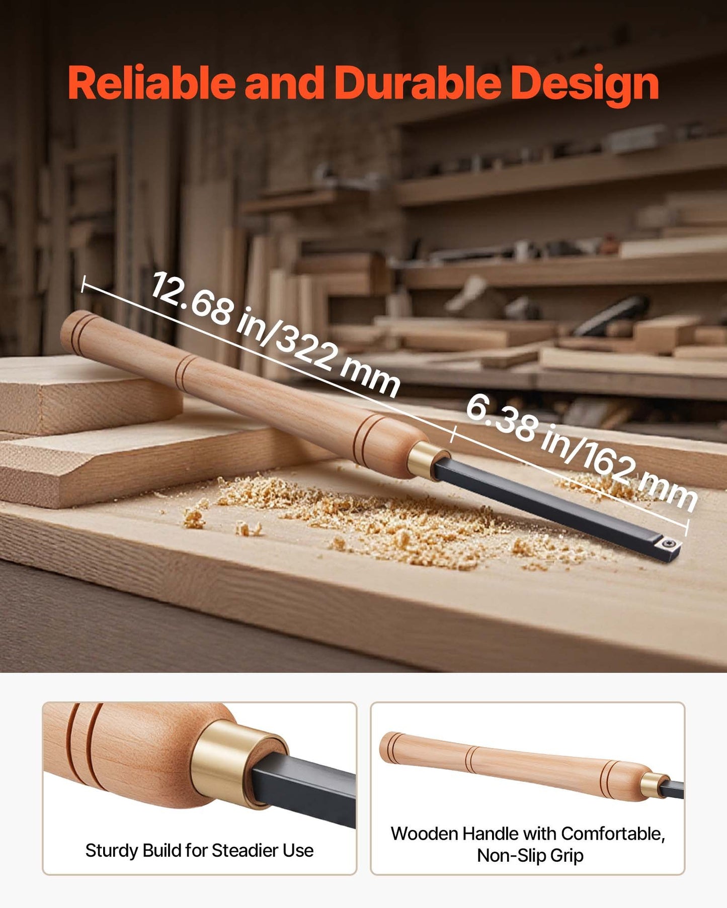 Wood Lathe Turning Tool Set, 4PCS, Lathe Roughing Finishing and Detailing Hollow Tool with Wooden Handle, Diamond Round Square Carbide Inserts, Wooden Box, for Beginners Hobbyists Professionals