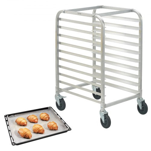 Bun Pan Rack, 10-Tier Commercial Bakery Racks with Brake Wheels, Aluminum Racking Trolley Storage for Half & Full Sheet, Speed Rack For Kitchen Home, Bread Baking Equipment, 26"L x 20.3"W x 39"H