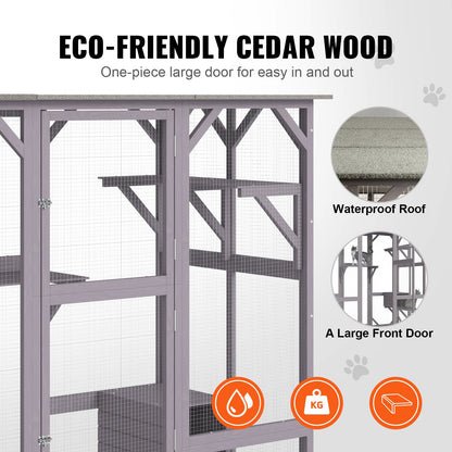 Cat House Outdoor, 7-Tier Large Catio, Cat Enclosure with 5 Platforms, 2 Resting Boxes & Large Front Door, 71.2 x 34.6 x 66.5 inch