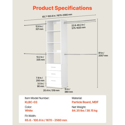garderobssystem med 3 lådor, justerbar höjd i trä, modern klädkammare med 4 utdragbara galgar, fristående klädställ, vit |  EU