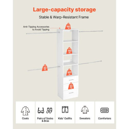 garderobssystem med 3 lådor, justerbar höjd i trä, modern klädkammare med 4 utdragbara galgar, fristående klädställ, vit |  EU