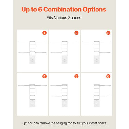 garderobssystem med 3 lådor, justerbar höjd i trä, modern klädkammare med 4 utdragbara galgar, fristående klädställ, vit |  EU