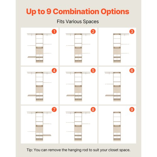 garderobssystem med 2 lådor, justerbar höjd i trä, modern klädkammare med 5 utdragbara galgar, fristående klädställ, grå |  EU