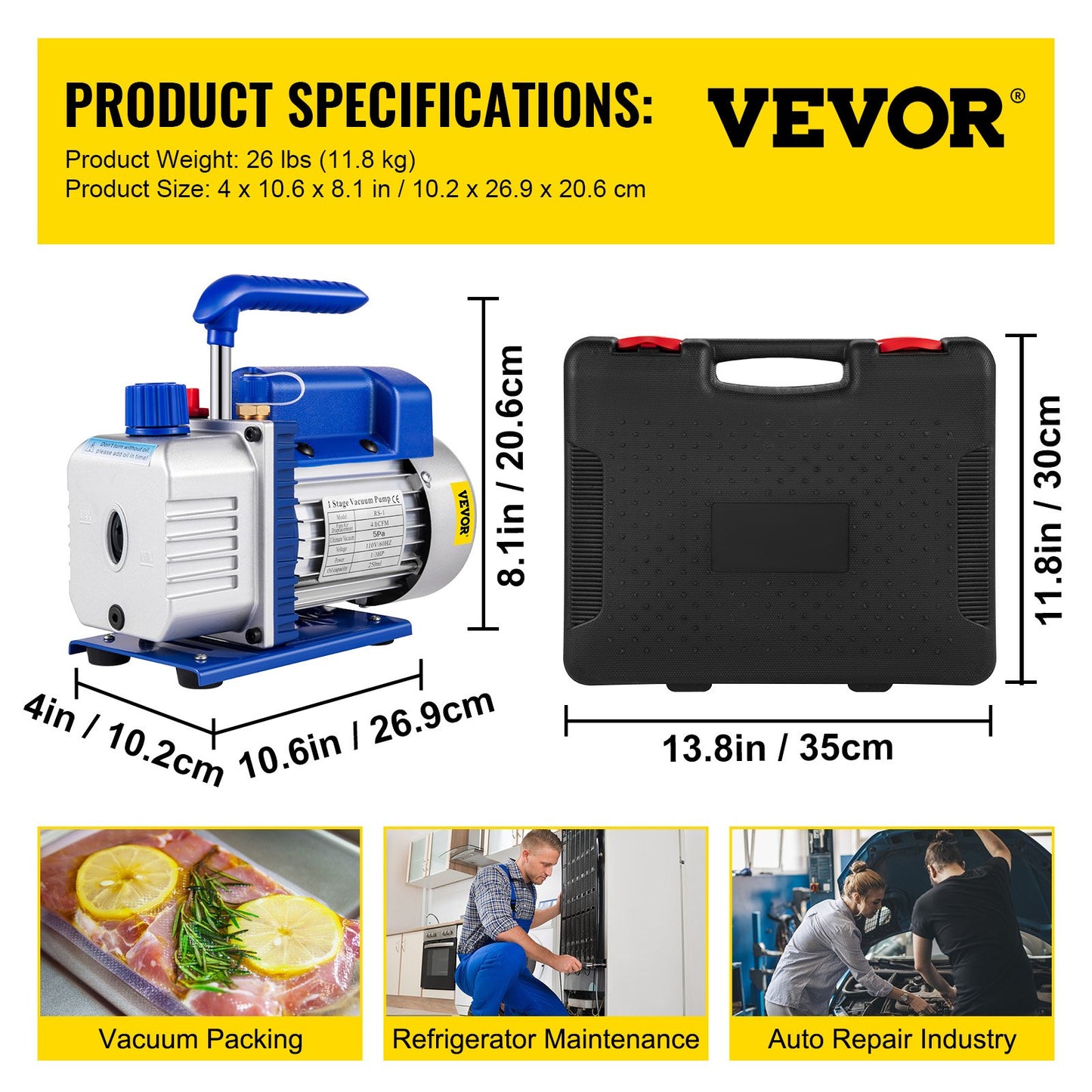 Suction Pump 4.8CFM 1/4 HP Single Stage for HVAC A/C Cooling Systems, 5PA Ultimate Vacuum, Manifold Gauge Kit R410A R134A R22, Includes 4-Way Gauge & Hose