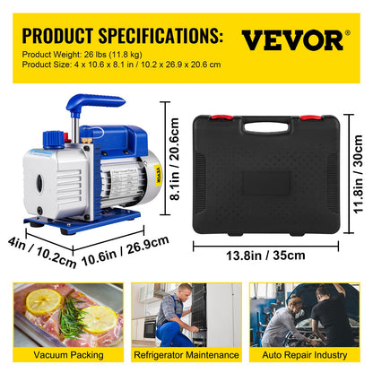 Suction Pump 4.8CFM 1/4 HP Single Stage for HVAC A/C Cooling Systems, 5PA Ultimate Vacuum, Manifold Gauge Kit R410A R134A R22, Includes 4-Way Gauge & Hose
