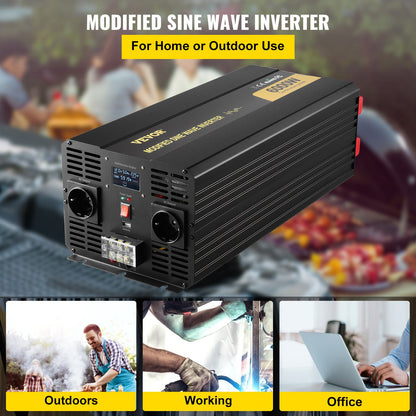 Power Inverter Modifierad Sine Wave Inverter 6000W DC 12V till AC 230V LCD