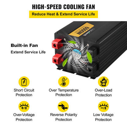 Power Inverter Modifierad Sine Wave Inverter 6000W DC 12V till AC 230V LCD