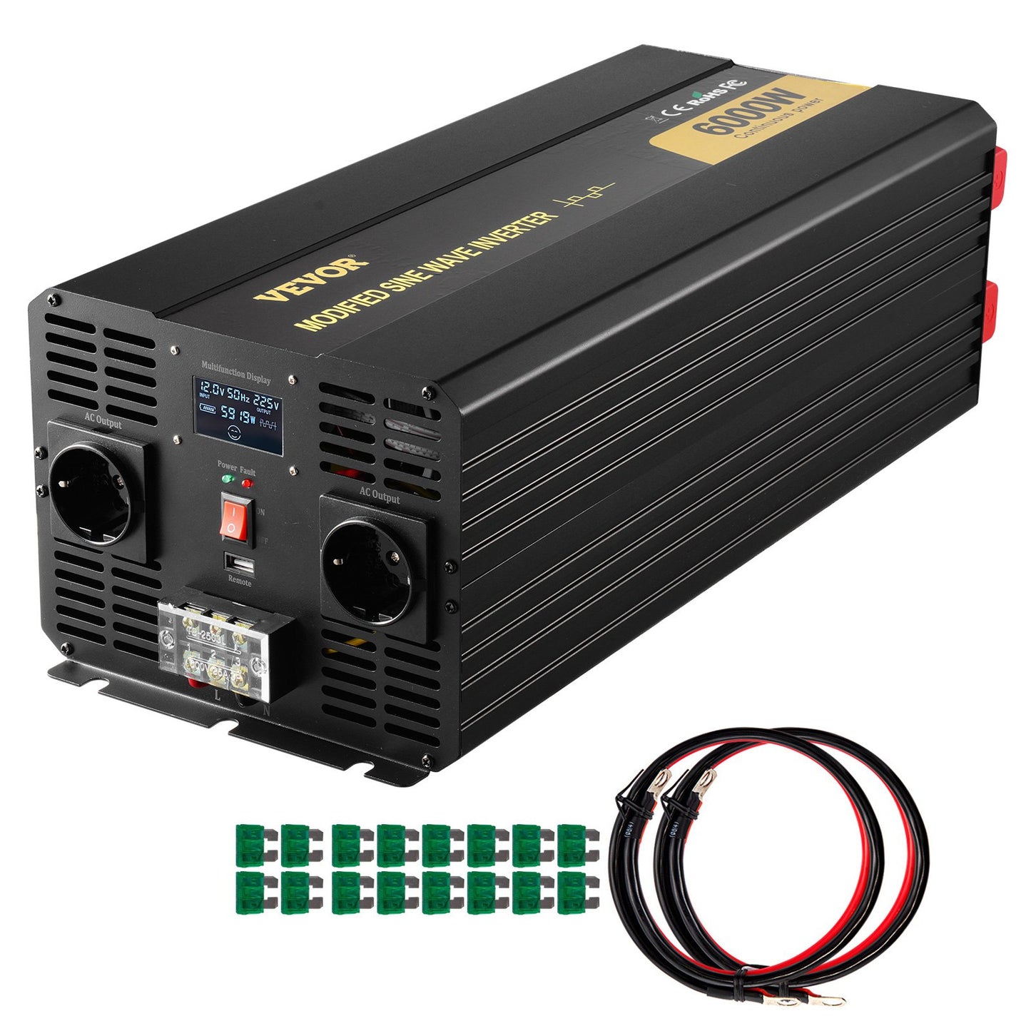 Power Inverter Modifierad Sine Wave Inverter 6000W DC 12V till AC 230V LCD