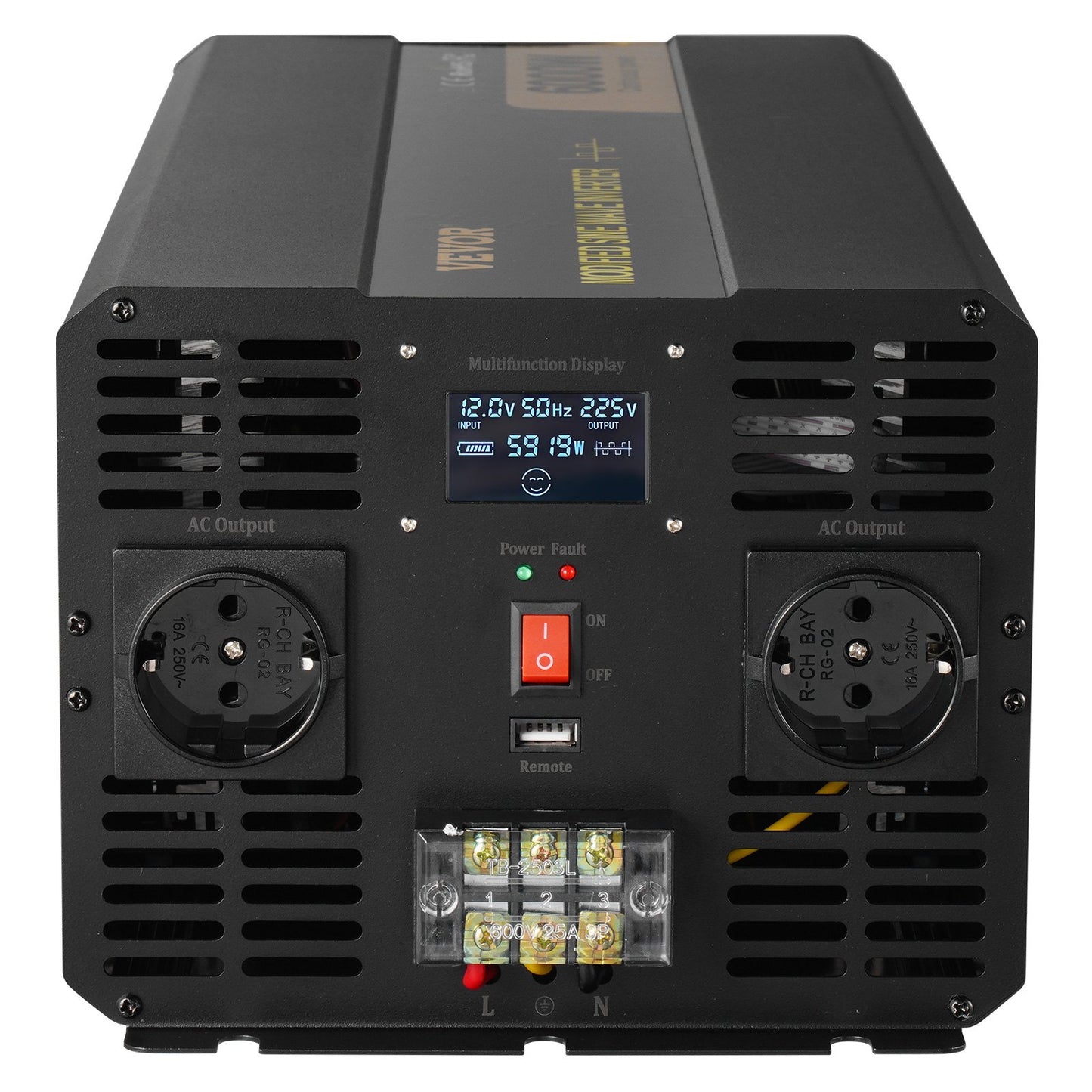 Power Inverter Modifierad Sine Wave Inverter 6000W DC 12V till AC 230V LCD