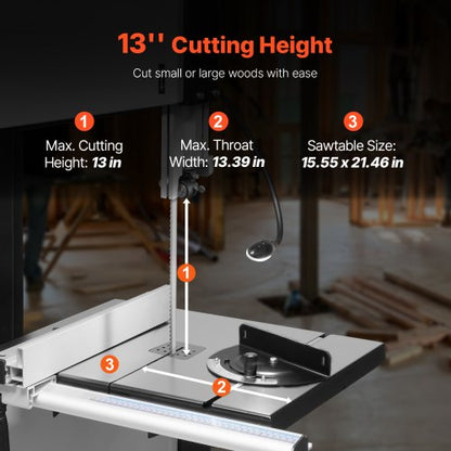 Bandsäge für die Holzbearbeitung, 13,39 Zoll, Tischbandsäge, 440–846 U/min, 1100 W, 1 1/2 PS | EU